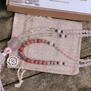 Rózsakvarc-Rodonit-Hegyikristály mala/nyaklánc