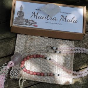 Rózsakvarc-Rodonit-Hegyikristály mala/nyaklánc