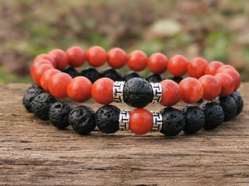 Korall-Lávakő páros karkötő