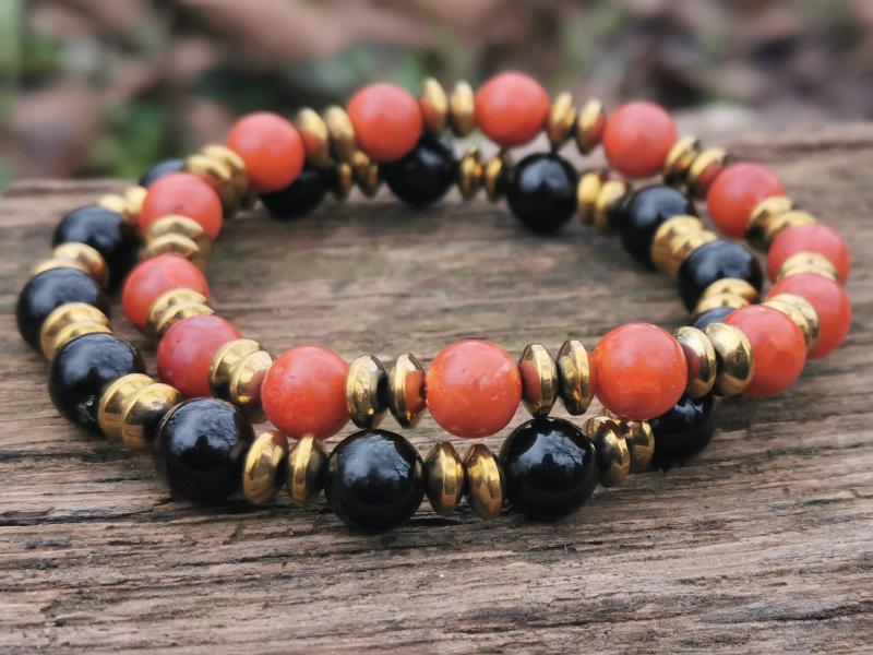 Korall -Ónix  karkötő szett