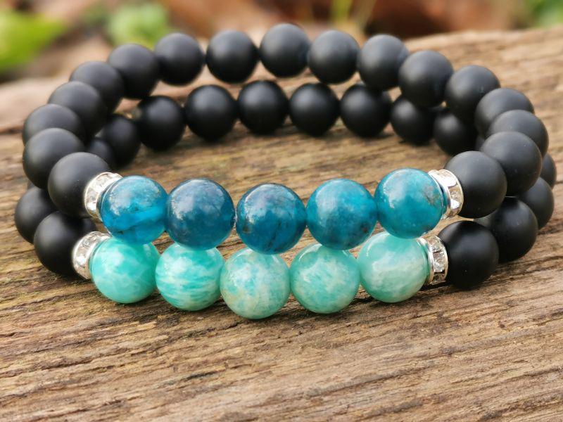 Ónix-Amazonit-Apatit karkötő szett