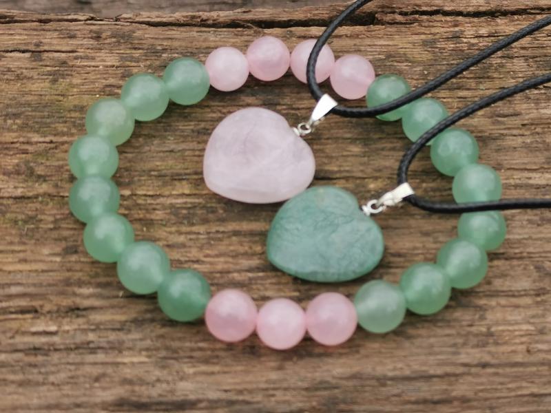 Rózsakvarc - Aventurin szívcsakra szett