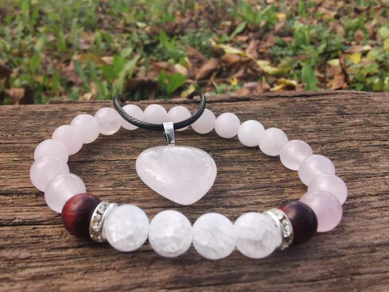 Rózsakvarc-hegyikristály szett