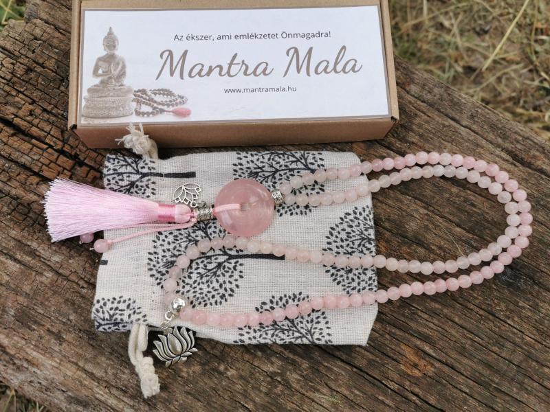 Rózsakvarc lótusz mala nyaklánc