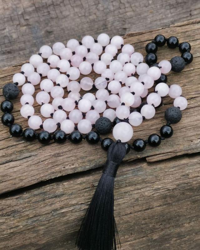 Rózsakvarc-Ónix 108 szemes Mala