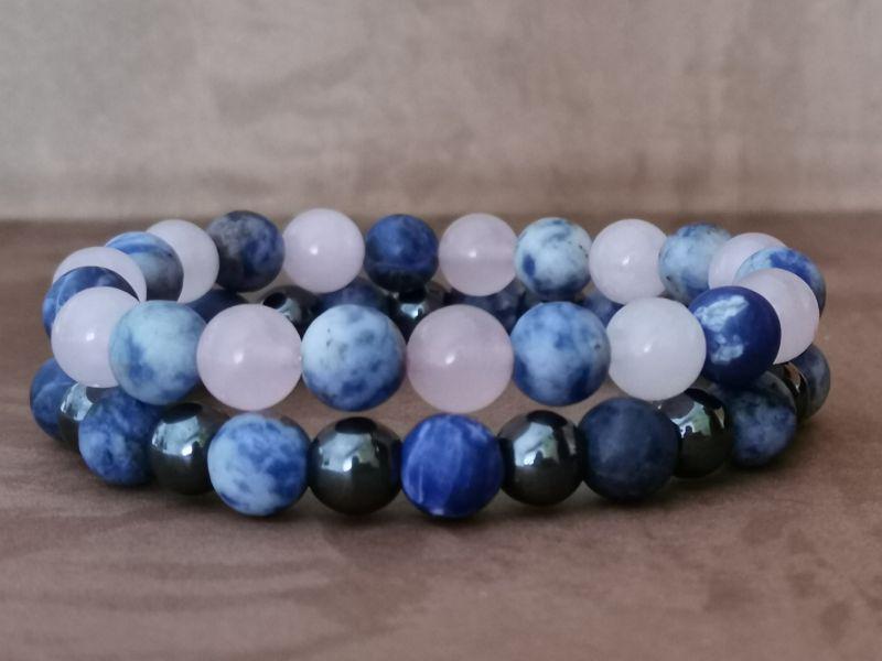 Szodalit-Rózsakvarc-Hematit páros karkötő