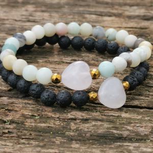 Amazonit-Lávakő páros karkötő