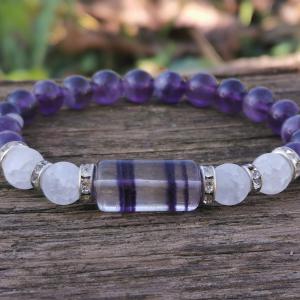 Ametiszt-Fluorit-Hegyikristály karkötő