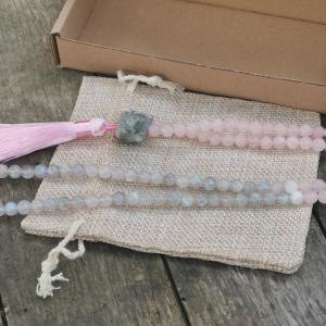 Labradorit- rózsakvarc 108 szemes mala