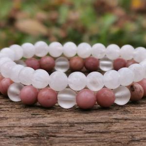 Rodokrozit-Hegyikristály-Holdkő karkötő szett