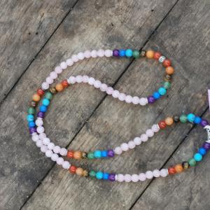 Rózsakvarc 7 csakra mala nyaklánc