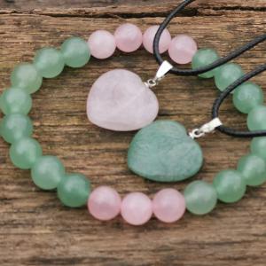 Rózsakvarc - Aventurin szívcsakra szett