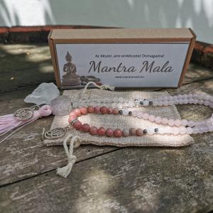 Rózsakvarc-Rodonit-Hegyikristály mala/nyaklánc