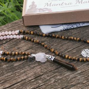 Tigrisszem-Rózsakvarc mala nyaklánc