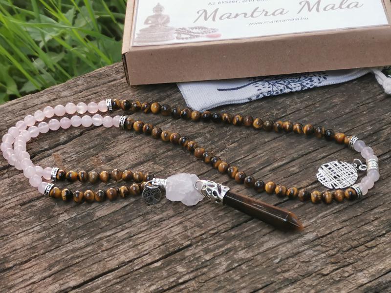 Tigrisszem-Rózsakvarc mala nyaklánc