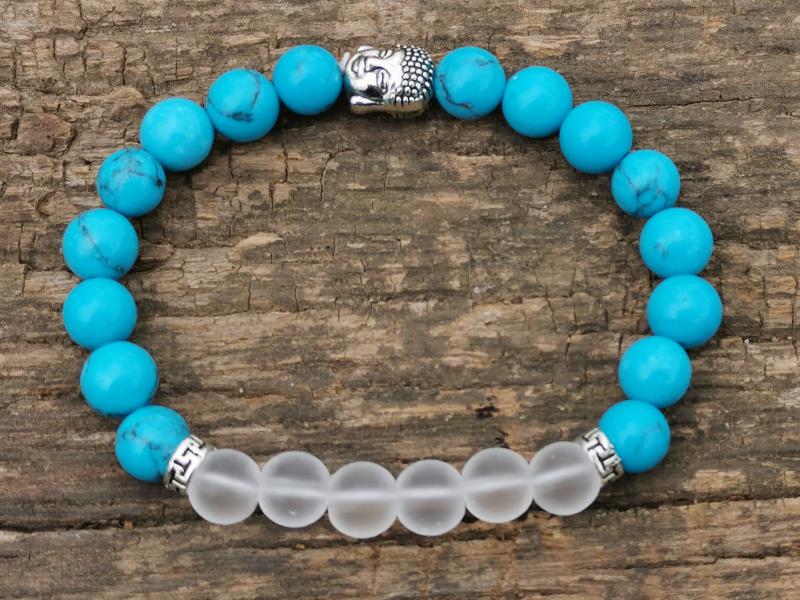 Türkíz-Hegyikristály  Buddha karkötő