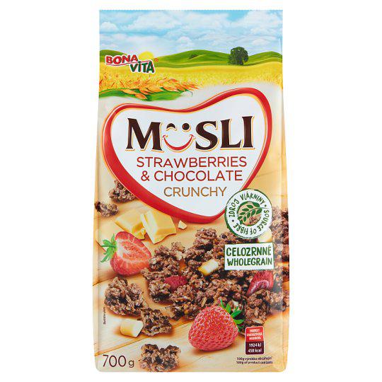 Bona Vita ropogós csokoládés müzli fehércsokoládéval és eperrel 700 g