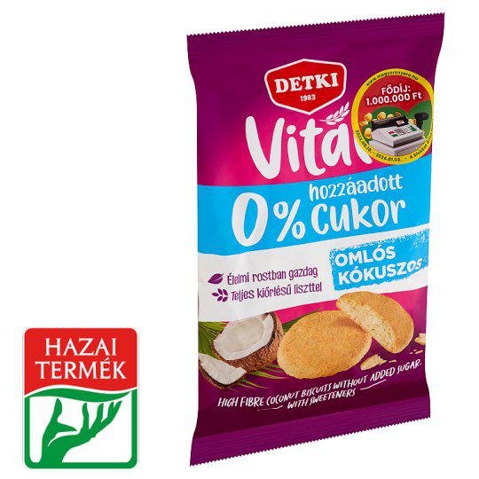 Detki Vital omlós kókuszos keksz hozzáadott cukor nélkül, édesítőszerekkel 180 g