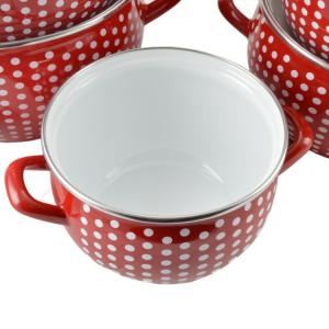 ZOMÁNC EDÉNYKÉSZLET PIROS PÖTTYÖS 10 RÉSZES