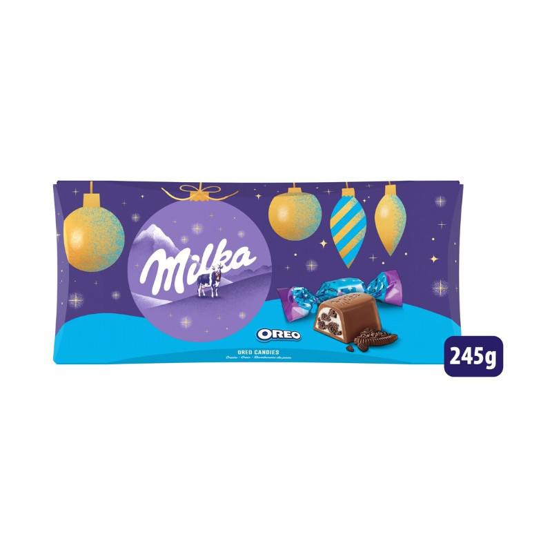 Milka Oreós tejcsokoládé szaloncukor tejes krémtöltelékkel és kakaós kekszdarabokkal 245g