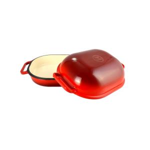 ZOMÁNCOZOTT ÖNTÖTTVAS KACSASÜTŐ KÚPOS PIROS