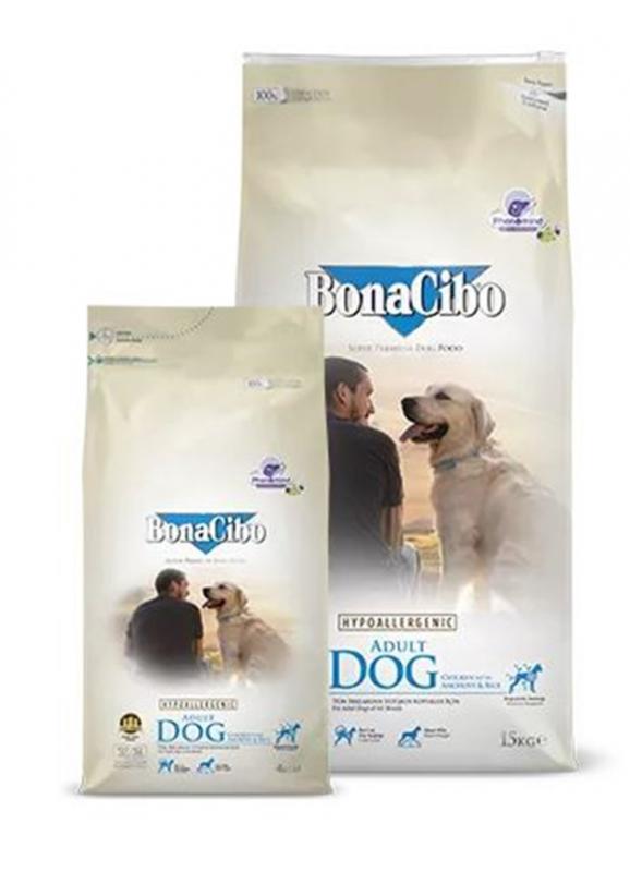 BONACIBO. 15KG ADULT DOG CHICKEN&RICE; ANCHOVY KÉK HYPOALLERGENIC SZUPER PRÉMIUM ELEDEL