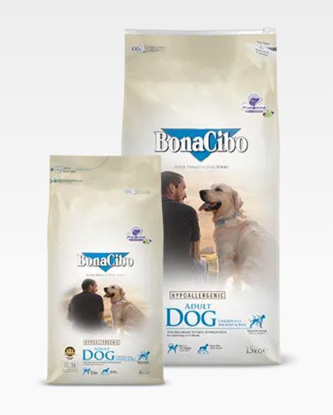 BONACIBO. 4KG ADULT DOG (CHICKEN&RICE; W ANCHOVY  KÉK HYPOALLERGENIC SZUPER PRÉMIUM ELEDEL