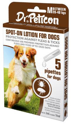 DR.PETICON 20-40KG SPOT ON KUTYA 5X2ML BARNA DOB BOLHA ÉS KULLANCS ELLEN