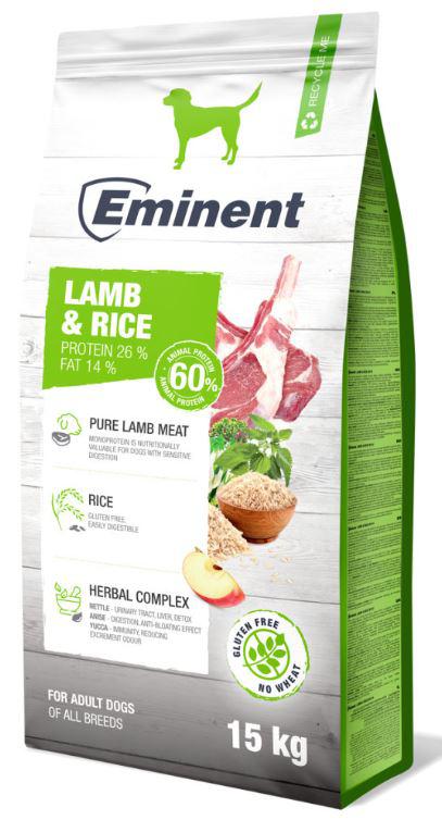 Eminent Kutya Adult Lamb&Rice; 15+2kg Zöld Prémium Száraztáp +Prebiotikumok