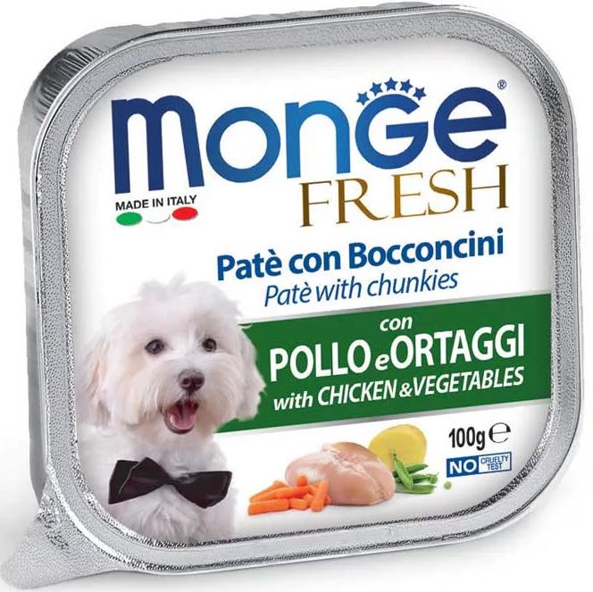 MONGE Fresh Pástétom és falatkák csirkével és zöldséggel 100g
