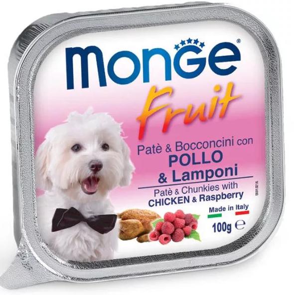 MONGE Fruit Pástétom és falatkák Csirke-málna 100g