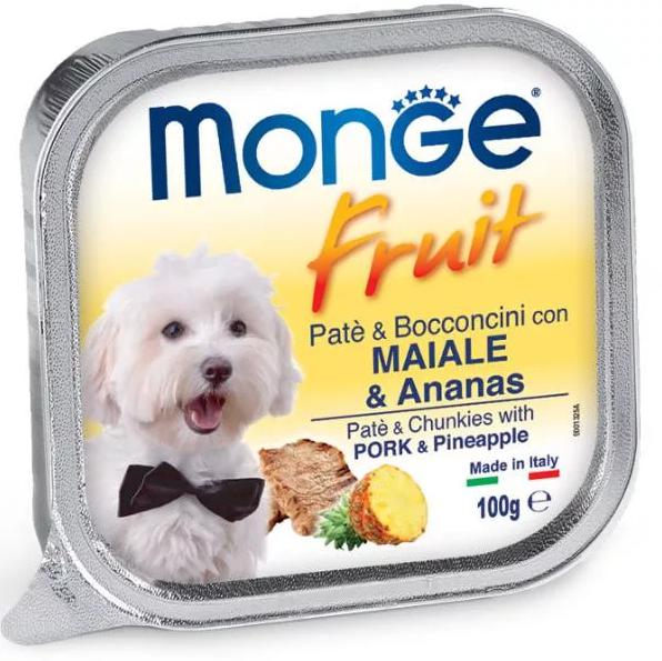 MONGE Fruit Pástétom és falatkák Sertés-ananász 100g
