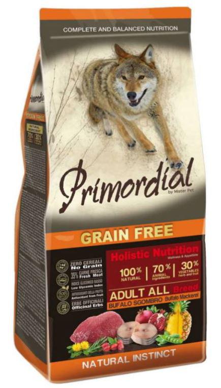 Primordial Dog 12kg NoGrain Adult Buffalo & Makrel Grain-free, Bivaly & Makréla