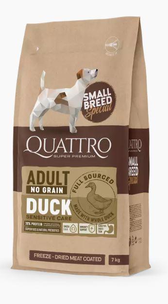 QUATTRO Hypoall SmallBr Duck Adult 7kg Kutya fagyasztva szárított, NYERSHÚS- BEVONATTAL! - GABONA,GMO,GLUTÉNMENTES!