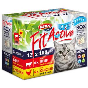 FitActive Cat FitaBox - Alutasakos nedves eledel macskák számára (6 db marha & bárány, 6 db csirke & kacsa) - 12x100g