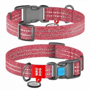 WAUDOG nyakörv, QR kódos, műanyag csattal,újrahasznosított pamutból ( 20mm, 24-40cm) piros