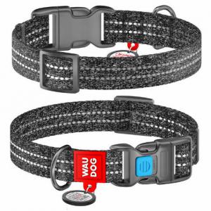 WAUDOG nyakörv, QR kódos, műanyag csattal,újrahasznosított pamutból ( 20mm, 24-40cm) szürke