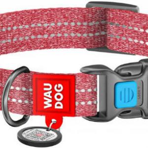 WAUDOG nyakörv, QR kódos, műanyag gyorscsattal,újrahasznosított pamutból ( 25mm, 35-58cm) piros