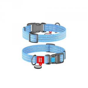 WAUDOG Re-cotton, Reflective Dog collar (XL) - nyakörv, újrahasznosított pamutból (QR kódos, fényvisszaverő csíkkal, világoskék) kutyák részére (35-58cm/25mm)