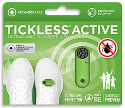 TICKLESS ACTIVE, ZÖLD, USB-S ÚJRATÖLTHETŐ ULTRAHANGOS KULLANCSRIASZTÓ, HUMAN, PL. CIPŐRE FUTÁSHOZ A TERMÉSZETBEN