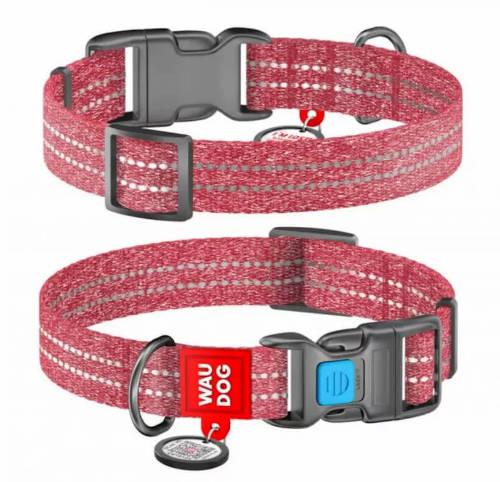 WAUDOG nyakörv, QR kódos, műanyag csattal,újrahasznosított pamutból ( 20mm, 24-40cm) piros