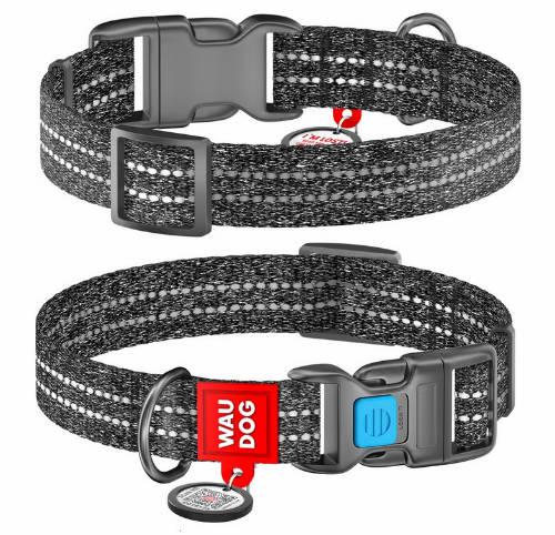 WAUDOG nyakörv, QR kódos, műanyag csattal,újrahasznosított pamutból ( 20mm, 24-40cm) szürke