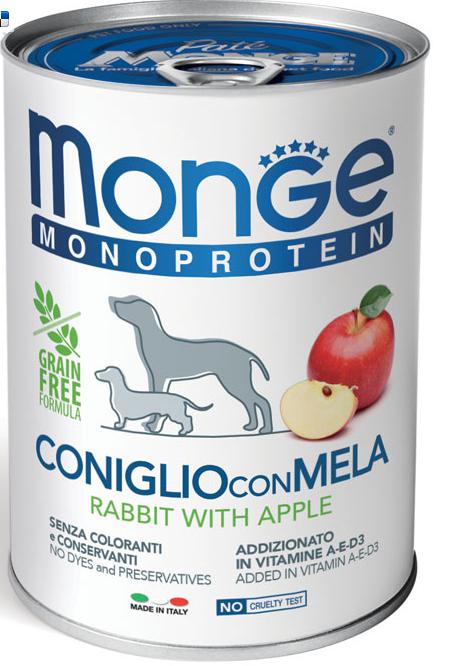 MONGE DOG MONOPROTEIN PÁSTÉTOM  400g nyúl almával