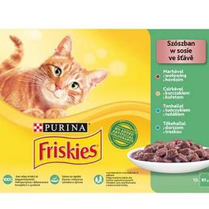 FRISKIES 12X85G ZÖLD MARHA + CSIRKE + TONHAL + TŐKEHAL ALUTASAK