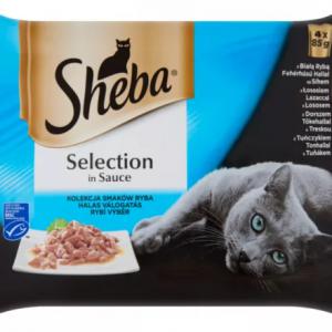 SHEBA HALAS VÁLOGATÁS SZÓSZBAN ALUTASAKOS MACSKAELEDEL 4X85G