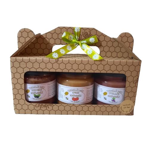 3x250 g ízesített méz, méhsejtes karton díszdobozban
