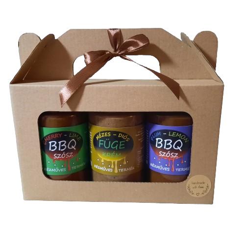 Ütős hármas 3x245 ml BBQ szósz és krém sültekhez barna díszdobozban