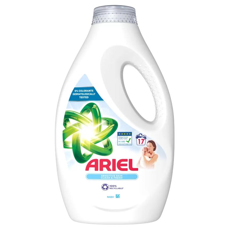 Ariel Folyékony Mosószer, 850ML, 17 Mosáshoz, Sensitive Skin Clean & Fresh