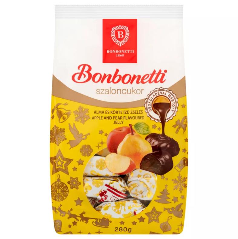 Bonbonetti szaloncukor 280g alma és körte ízű zselés étcsokoládéval mártott