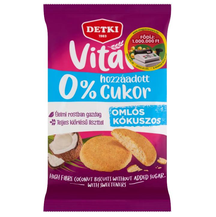 Detki Vital omlós kókuszos keksz hozzáadott cukor nélkül, édesítőszerekkel 180 g